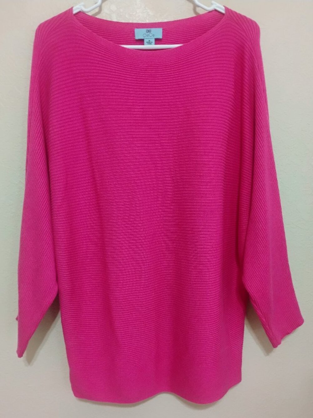 CeCe Pink Ribbed Dolman Sleeve Sweater M Cotton Modal Knit - Picture 1 of 4
